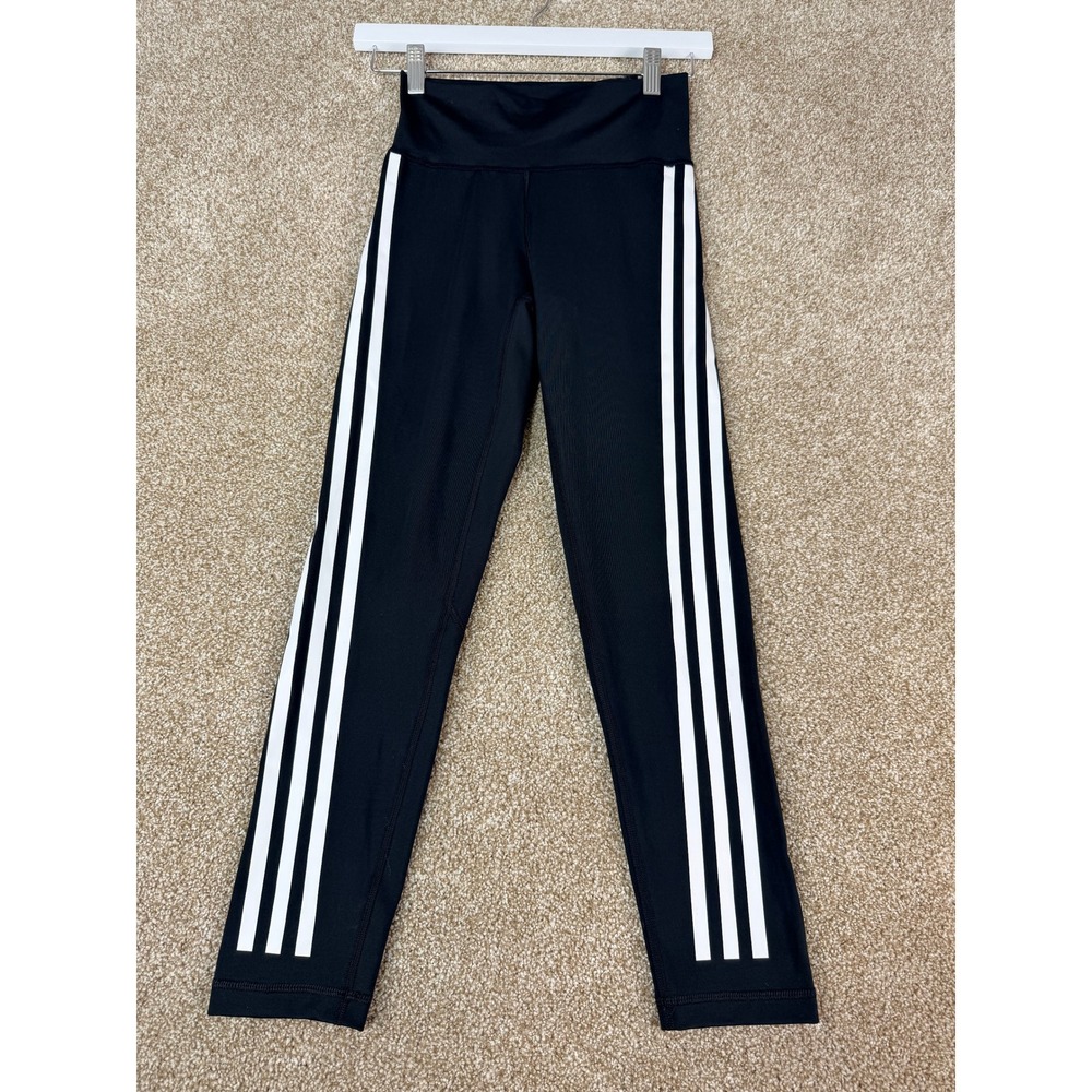 NWT Adidas Kids Black White 3-Stripe High Rise 7/8 Training Leggings Small S